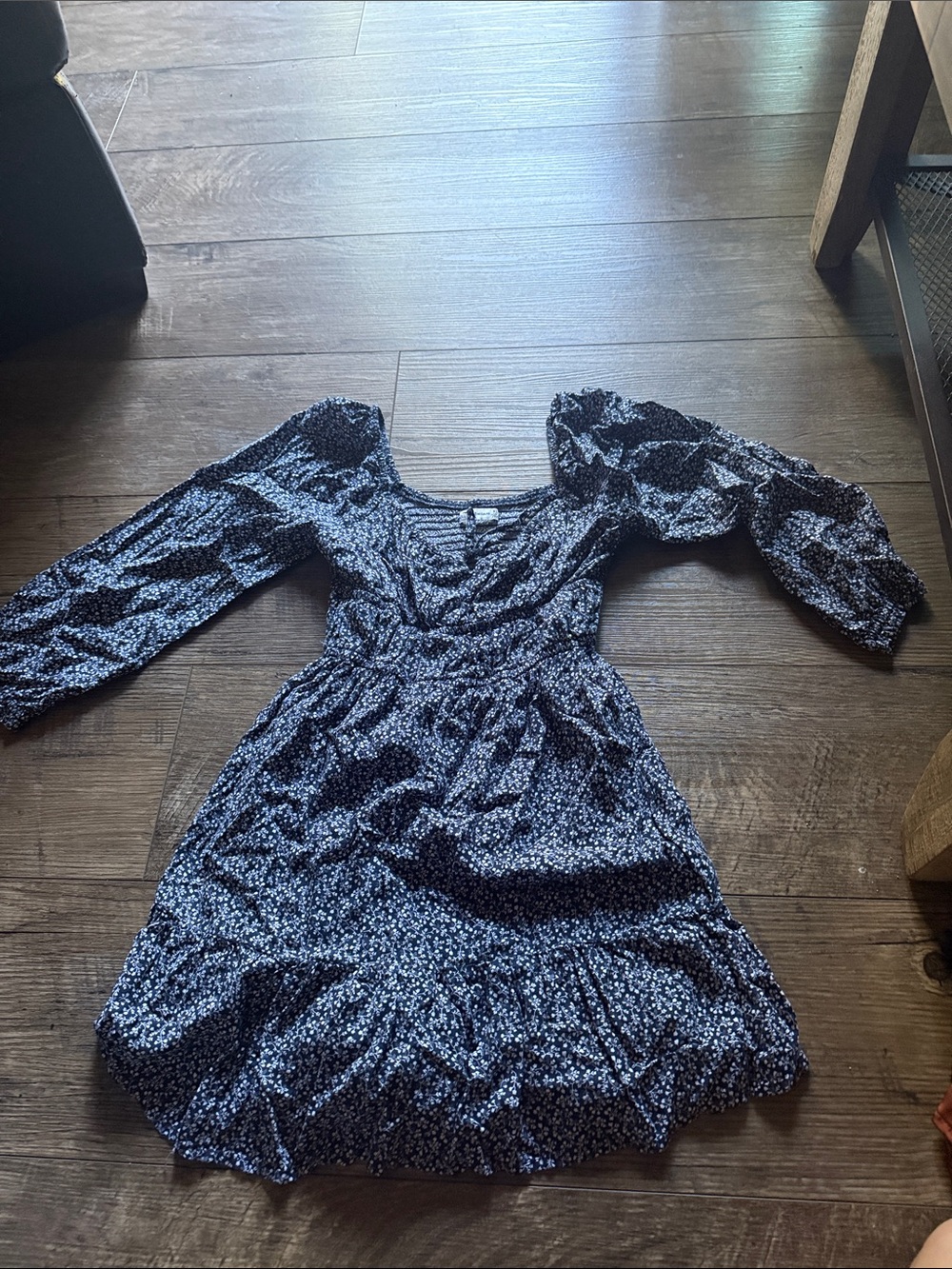 Hollister Navy Blue Floral Puff-Sleeve Dress
